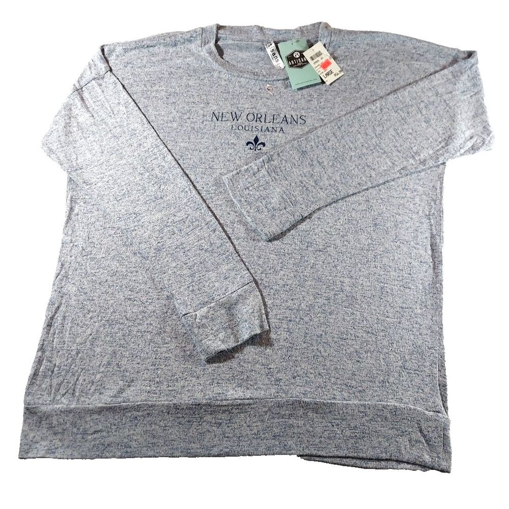 NWT Artisans New Orleans Louisiana Long Sleeve Heather Blue Pullover Size Large